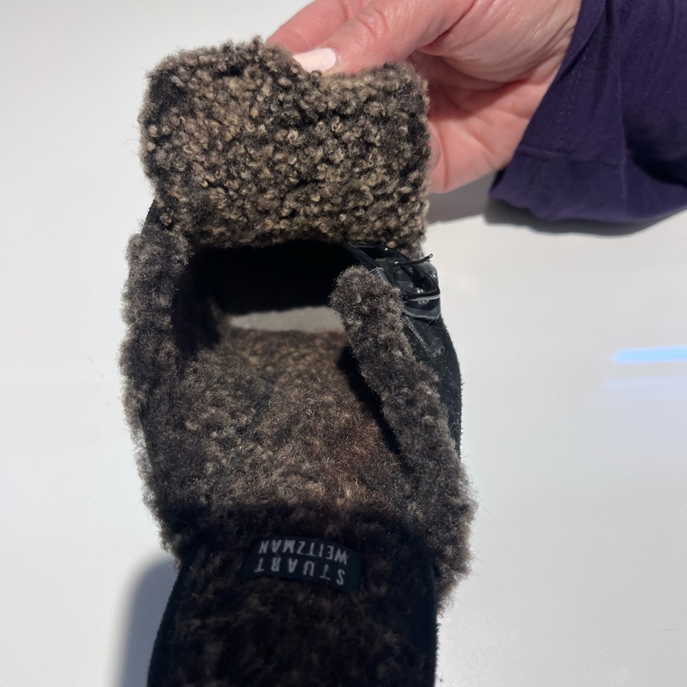 Stuart Weitzman fleece lined black suede mule. - Picture 6 of 7